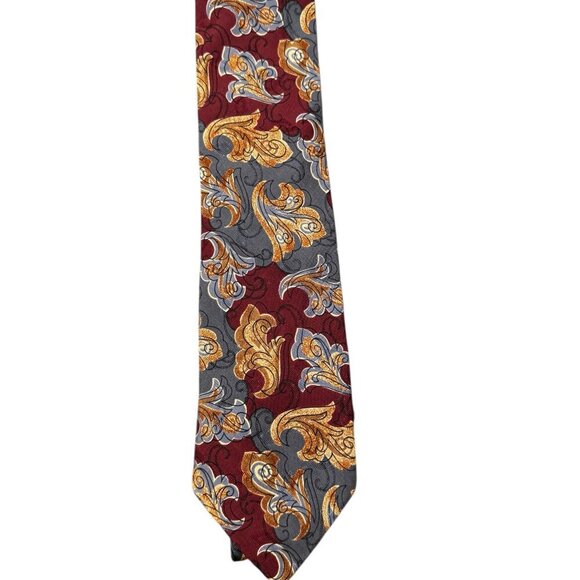 Valentino Garavani Silk Necktie – Baroque Scroll Pattern – Burgundy, Grey, Gold - Picture 1 of 4